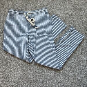 Natural Reflections Blue and White Striped Linen Straight Leg Pants Size XS